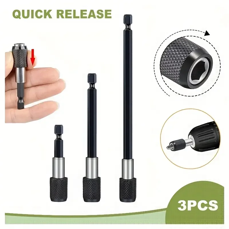 NEWONE 1/4 3pcs 1/4 Inch 60/100/150mm Magnetic Screwdriver Quick Transfer Lever Self-locking Extension Rod Hand Tools