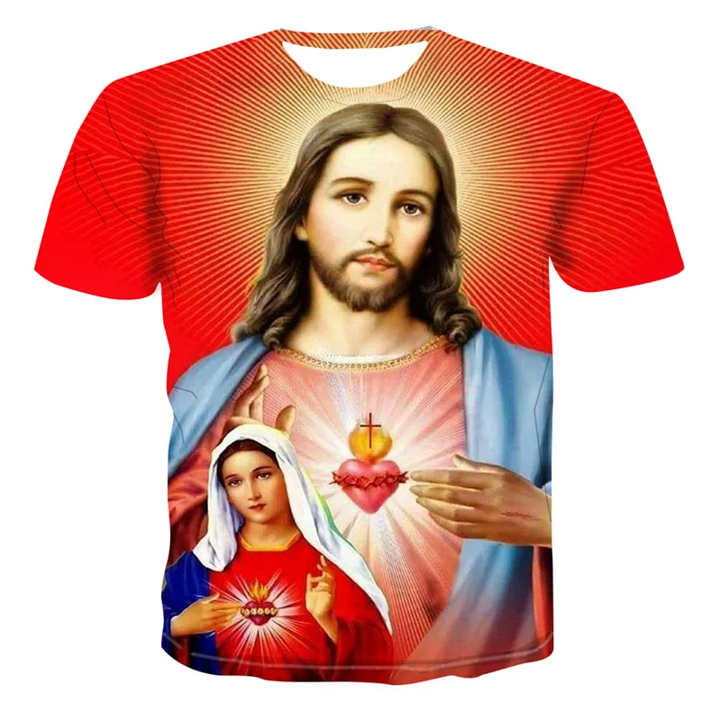 

3D Jesus Print Men T-Shirt Casual Harajuku Short Sleeve Tee New Homme Round Neck Religion Christ God Myth Cartoon Top Clothing