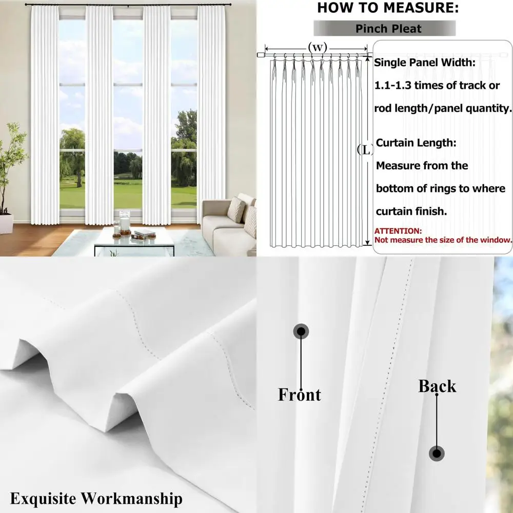 Rideaux occultants extra longs de 20 pieds avec embrasses, polyester isolé thermique pour fenêtres hautes, conception à plis pincés