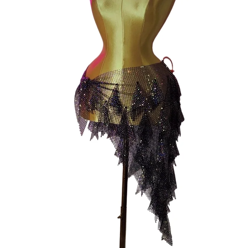 Kostium do tańca brzucha dla kobiet, zaawansowany, z kamieniami AB, orientalny łańcuszek na talię, frędzle, szarfa na pośladki, spódnica, damska szarfa na biodra do tańca brzucha.