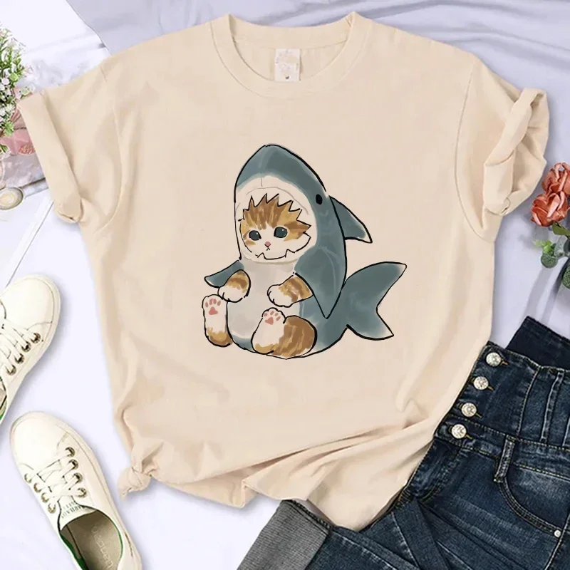 Cute Cat Shirt Women Funny Cartoon T Shirt Y2K 90S Harajuku Graphic Ulzzang T-Shirt 90S Print Tshirt Aesthetic Top Tee Female