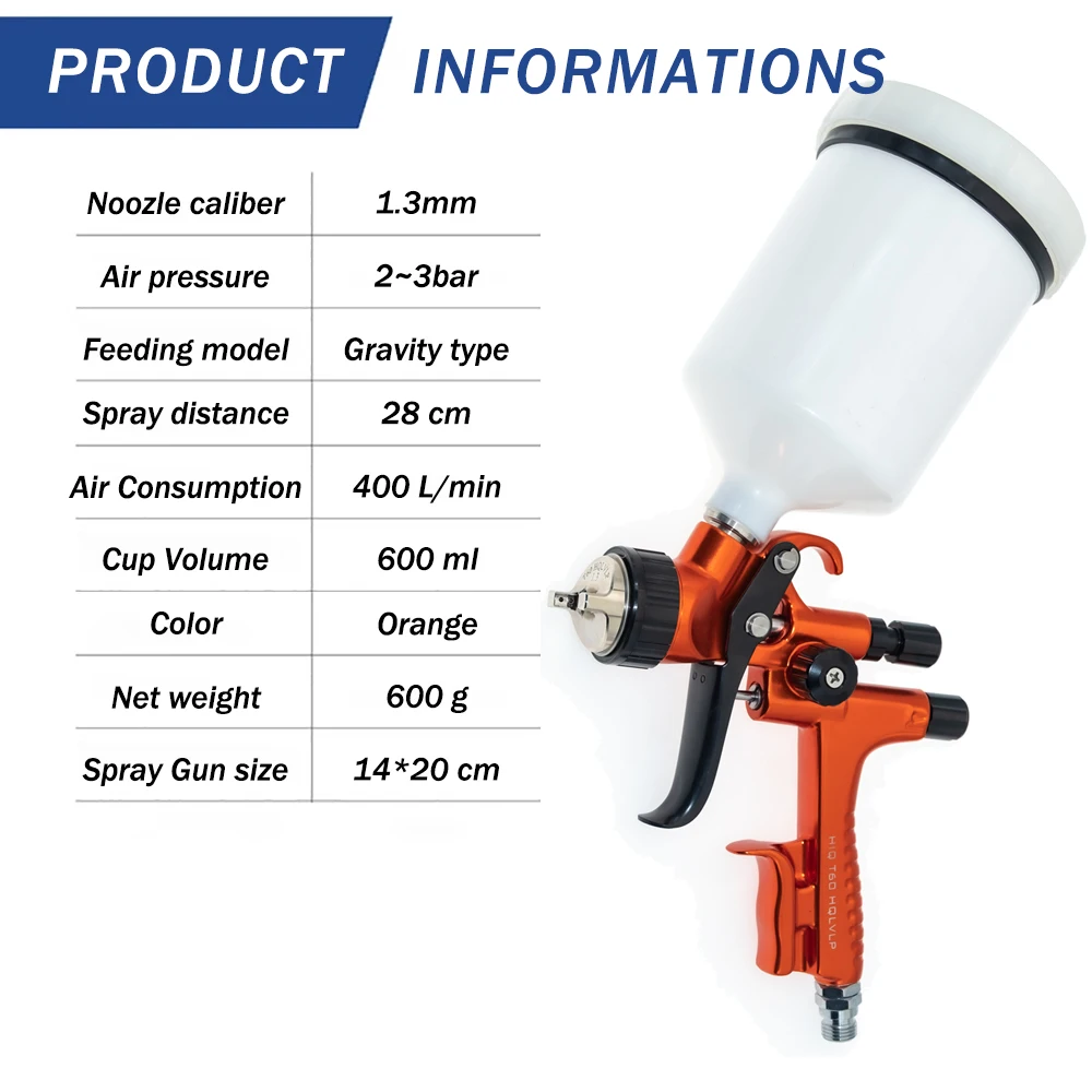 High-end LVLP Spray Gun T60 Painting Gun 1.3mm Nozzle Paint Gun Water Based Professional Air Spray Gun Airbrush For Cars