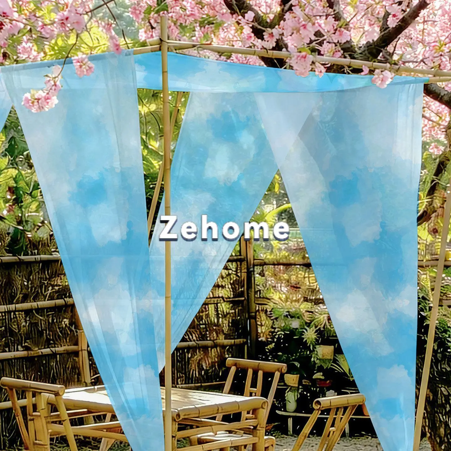 New Chinese semi-permeable gauze mantle blue dopamine scene arrangement hanging cloth wedding bed and breakfast cloth mantle