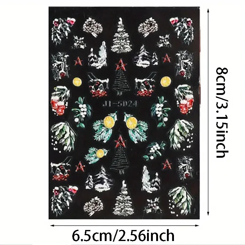 2024 neue Weihnachts-Nagelaufkleber, 5D-Relief, Winter, Schneeflocke, Bär, Nagelaufkleber für Frauen und Mädchen, Weihnachtsmann-Nagelaufkleber, Kunst