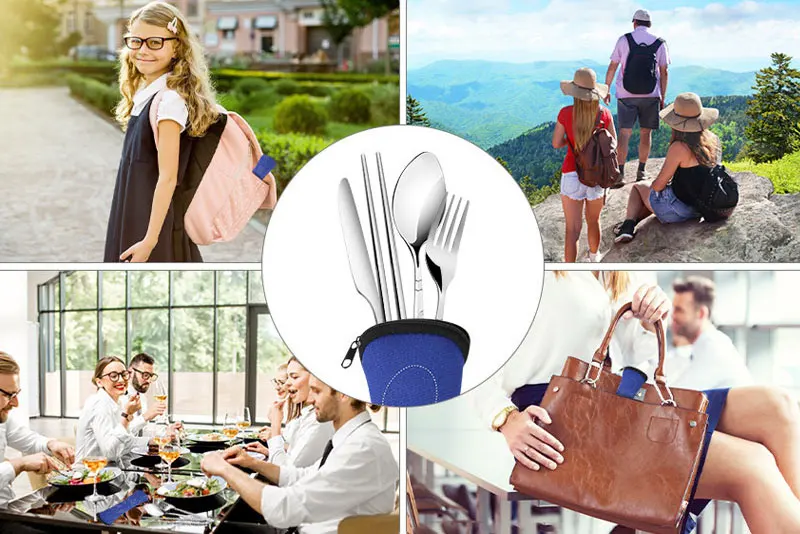 3-teiliges/4-teiliges/7-teiliges Picknick-Besteckset, Reise-Besteckset mit Etui, Tragbare Tasche für Abendessen, Haushalt, Reisen, Camping, Löffel – Detail 10