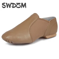 SWDZM donna Jazz Slip on Sneakers scarpe da ballo in vera pelle per uomo ragazze stivali sportivi morbidi scarpe da ballo Jazz nere per adulti