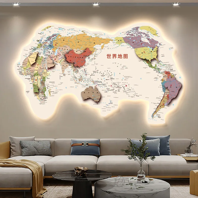Splicing hanging paintings Living room decorative paintings Original wood three-dimensional office China map hanging paintings