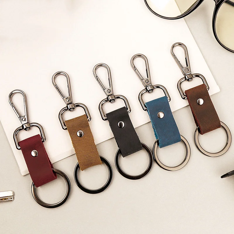 Top Grade Genuine Leather Business Key Chain for Men Soft Cowhide Waist Hanging Car Keychain Lanyard Fashion Black Metal Keyring