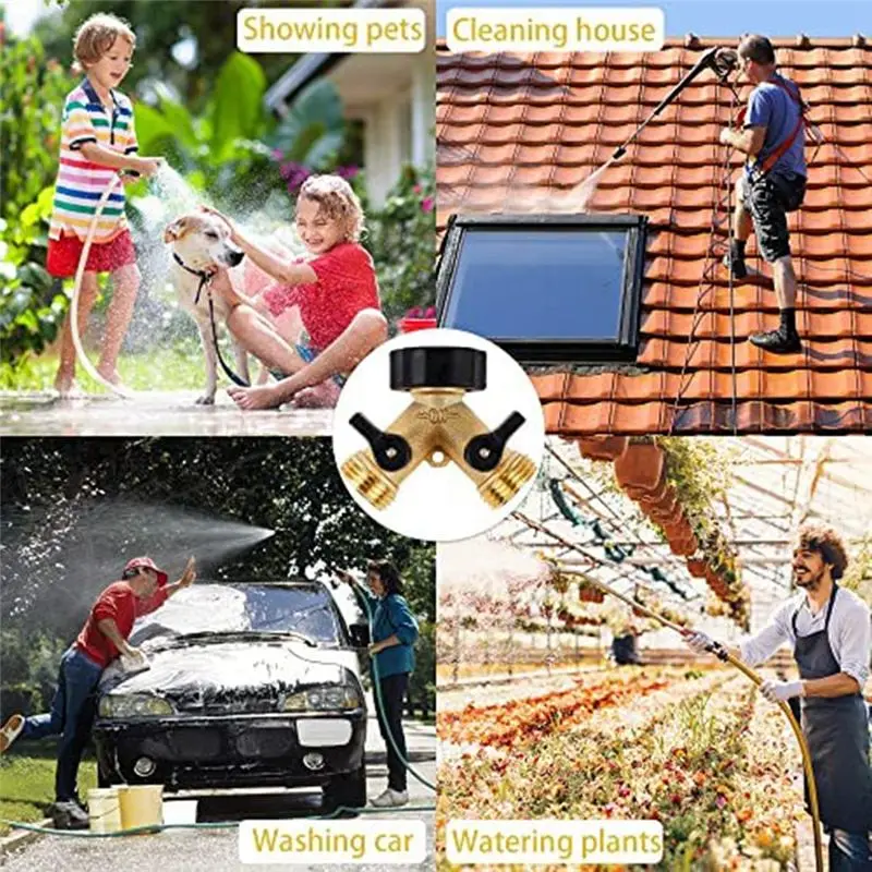 

AB09 Garden Hose Splitter 2 Way Heavy Duty Brass Connector Tap Splitter, Y Splitter 2 Valves with 2 Extra Rubber Washer