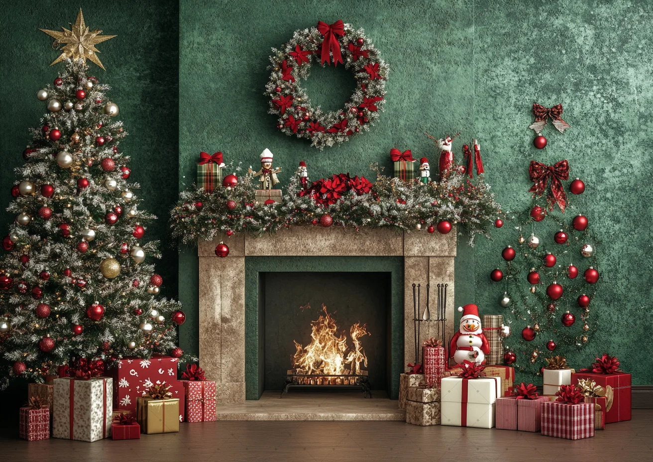 Christmas Photography Background Shiny Vintage Green Gift Wall Xmas Tree Wreath Backdrop Winter Kid Family Photo Studio