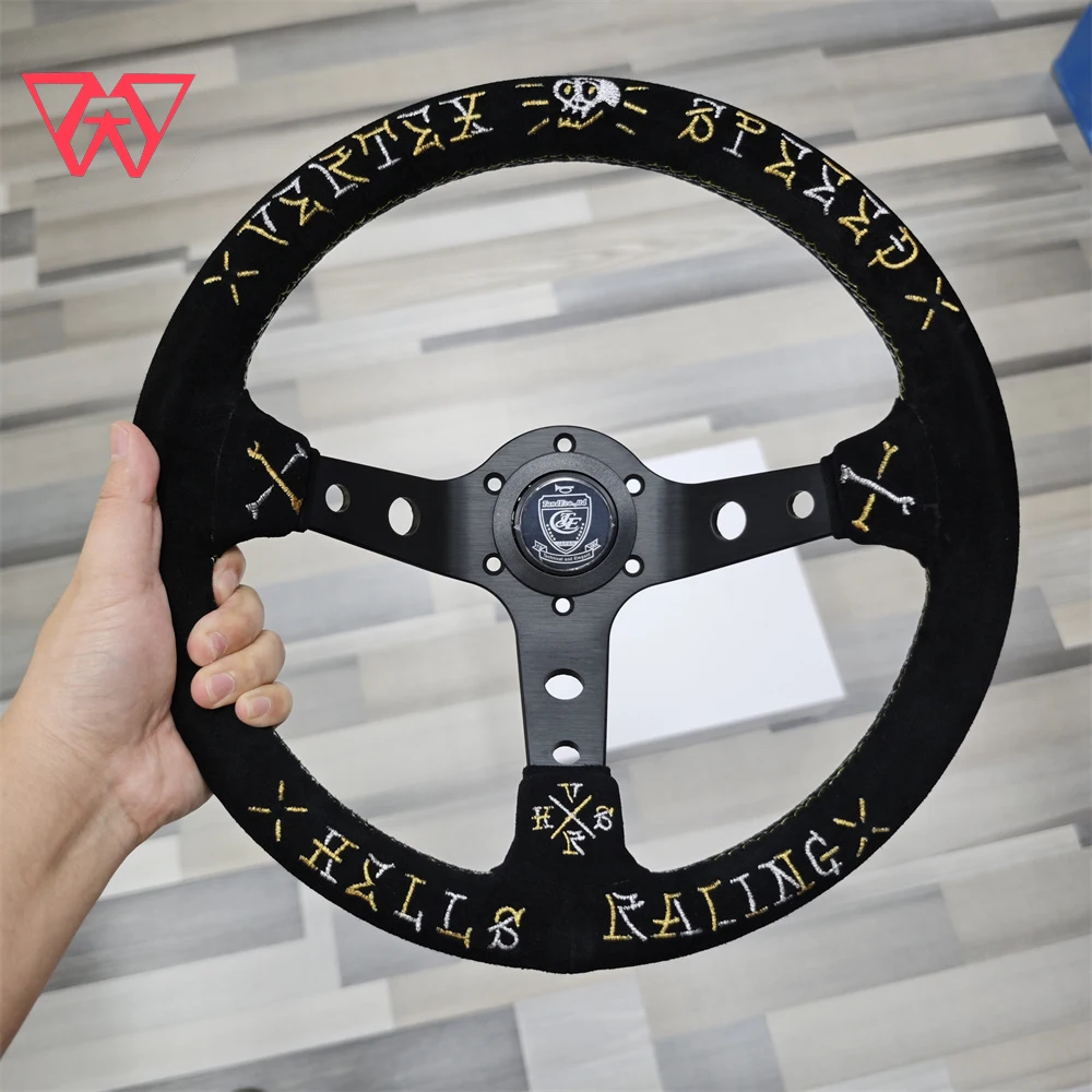 JDM 13 Inch 335mm Frosted High Quality  Suede Competitive Embroidery Racing Steering Wheel Car Modification Universal Accessory