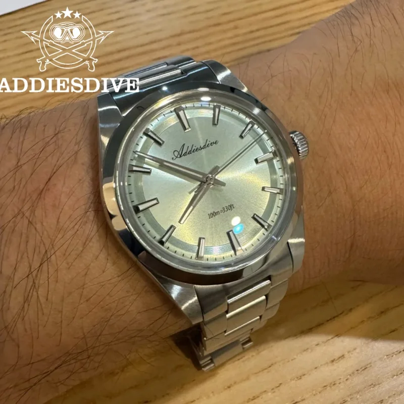 ADDIESDIVE 36mm Men Watch 316L Stainless Steel 100mWaterproof AD2066 BGW9 Super Luminous VH31 Bubble Mirror Glass Quartz Watch