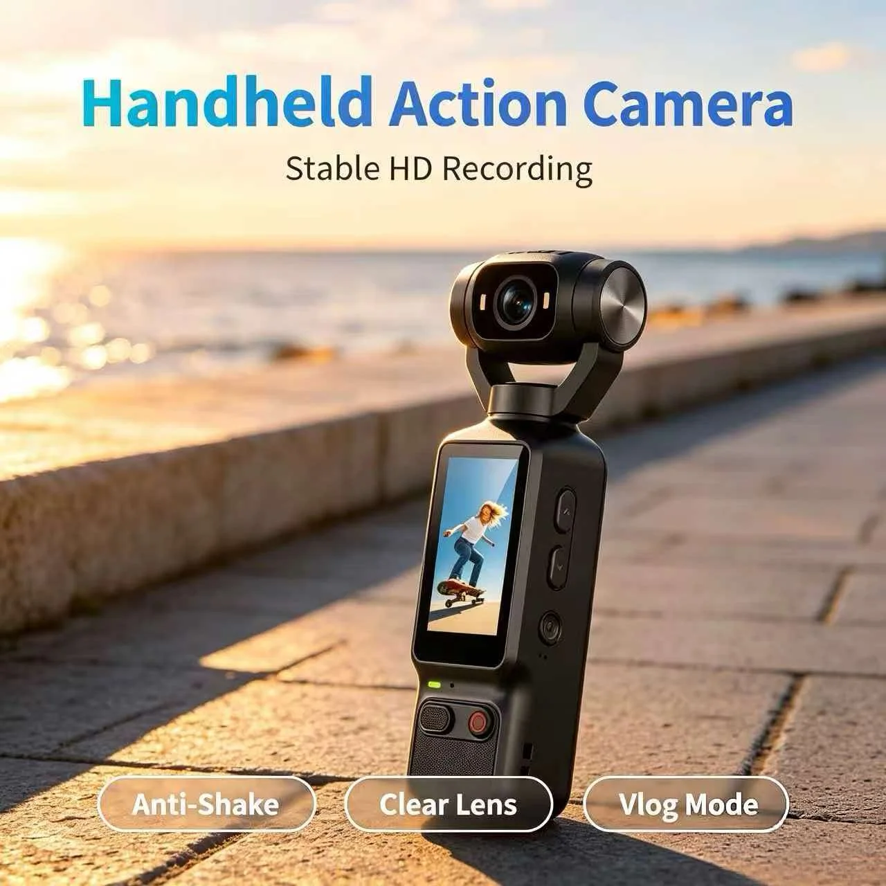 1080P HD Handheld Action Camera, 180° Rotatable Lens, 1.97