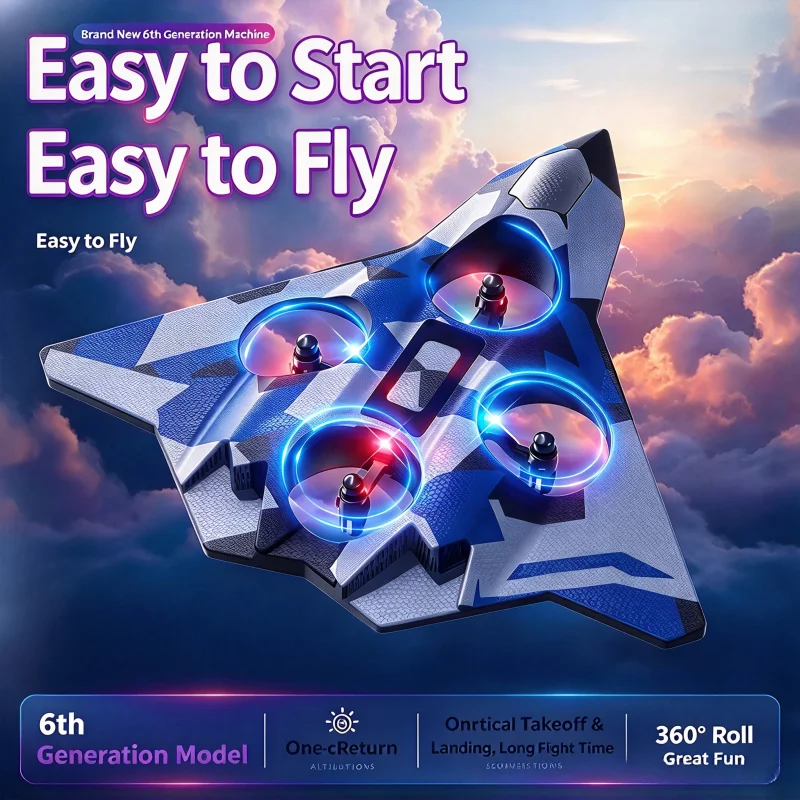RC Foam Airplane Fixed Height Hover Flight Rolling Stunt Fighter Drone LED Light Children Hobby Toy