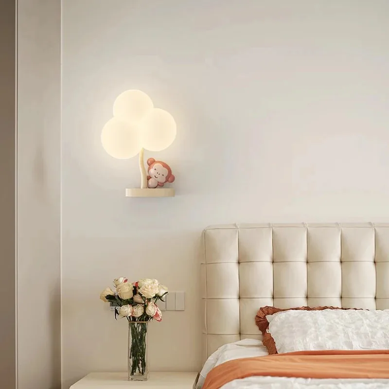 Modern Children's Room Wall Lamps Cute Bear Little Monkey Lamp  Room Boy Girl Bedroom Bedside LED Wall Lights
