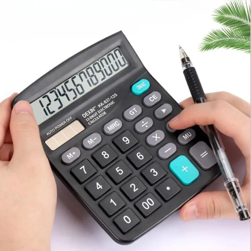 Calculadora de Oficina con Pantalla LCD Grande de 12 Dígitos, Calculadora Financiera y Contable con Energía Solar y Batería de Doble Alimentación