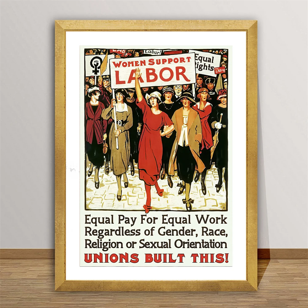 Woman Support Labor Vintage Motivation Poster Equal Rights Print Canvas Painting Vintage Gallery Wall Art Decor