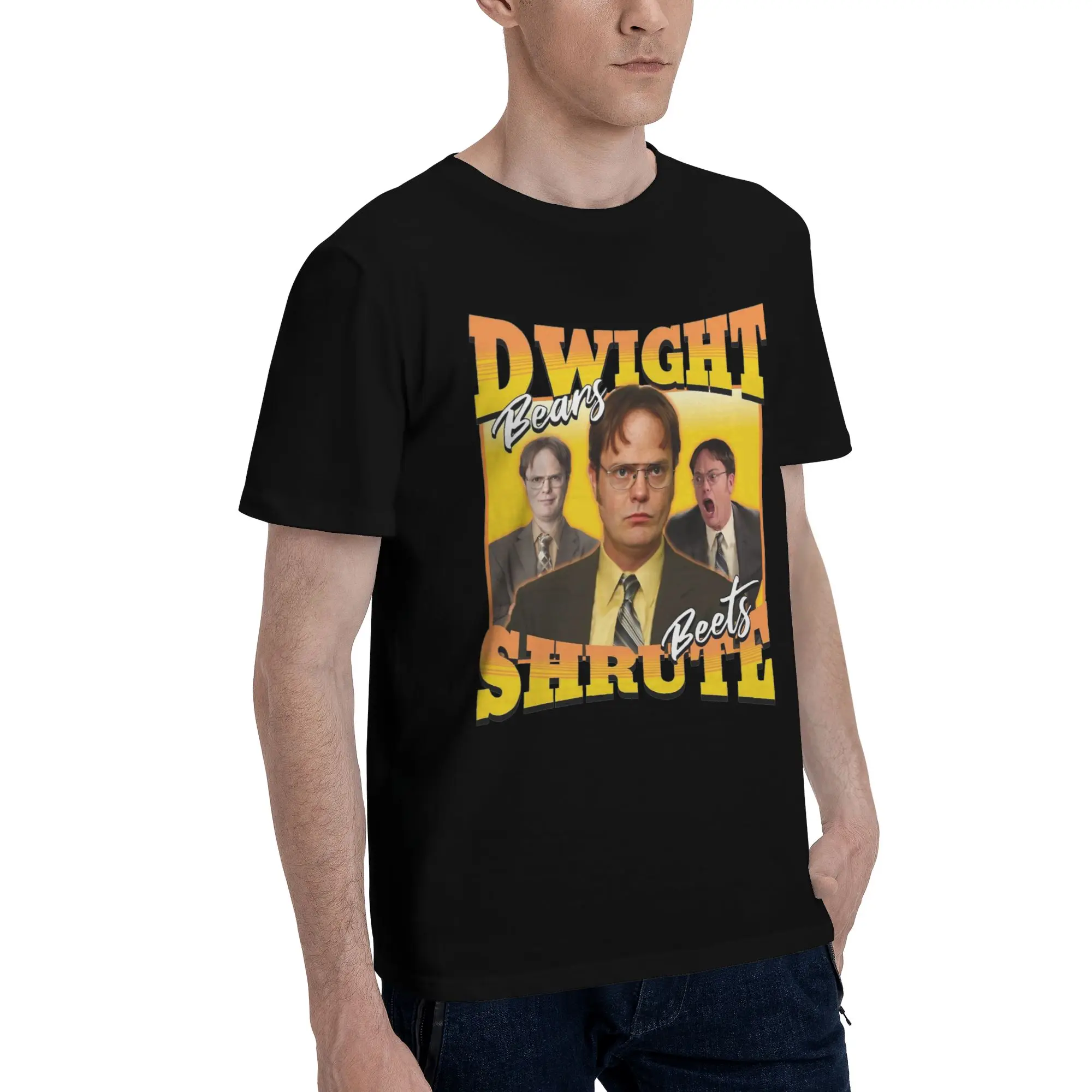 Dwight Schrute T Shirts Men's  Pure Cotton Awesome T-Shirt Round Neck The Office Tv Series Tees Short Sleeve Clothes Classic
