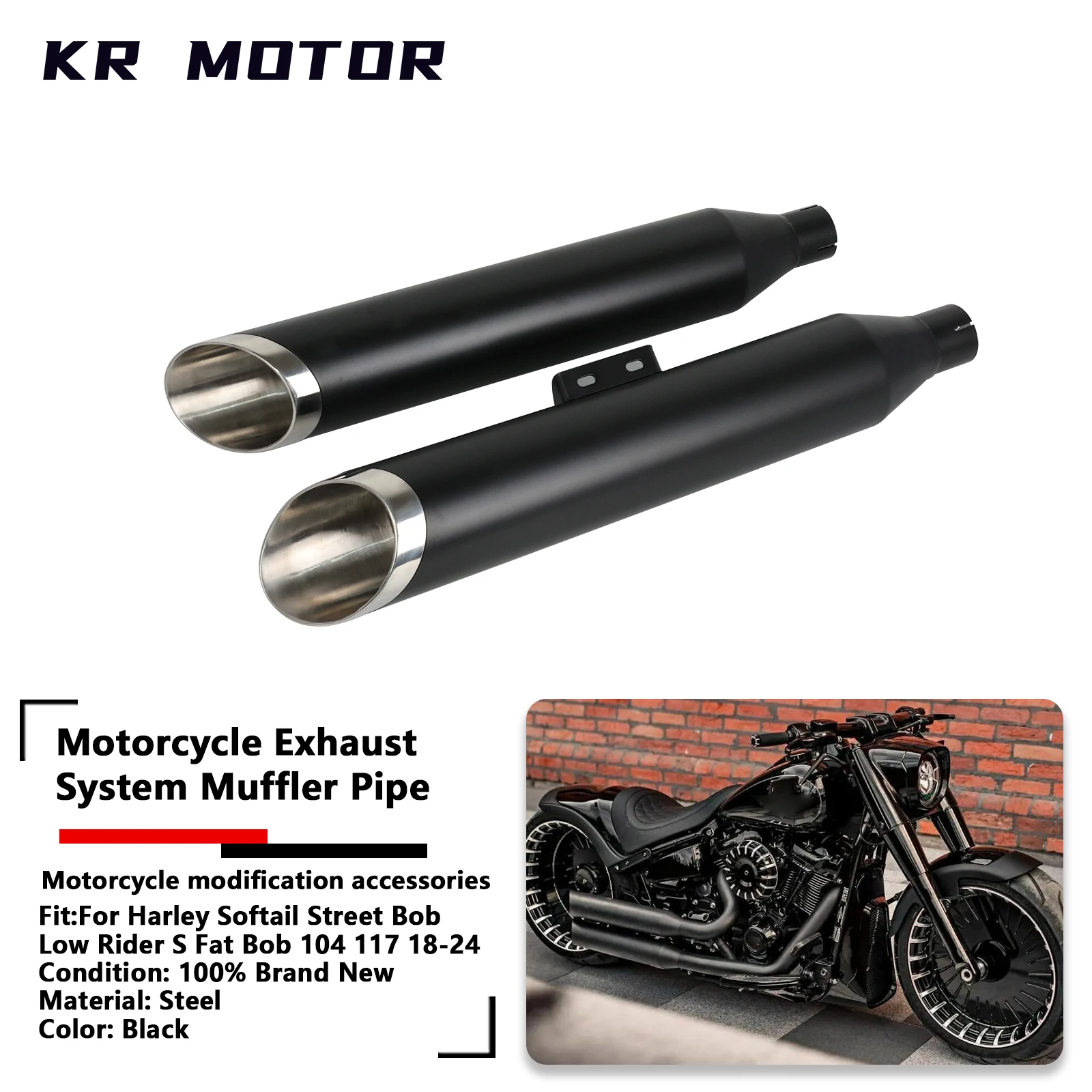 

Подходит для мотоциклов Harley Softail Street Bob, Low Rider S, Fat Bob 104, 117, FLDE, FLHC, FXBR 2018-2024, выхлопная система, глушитель, труба.