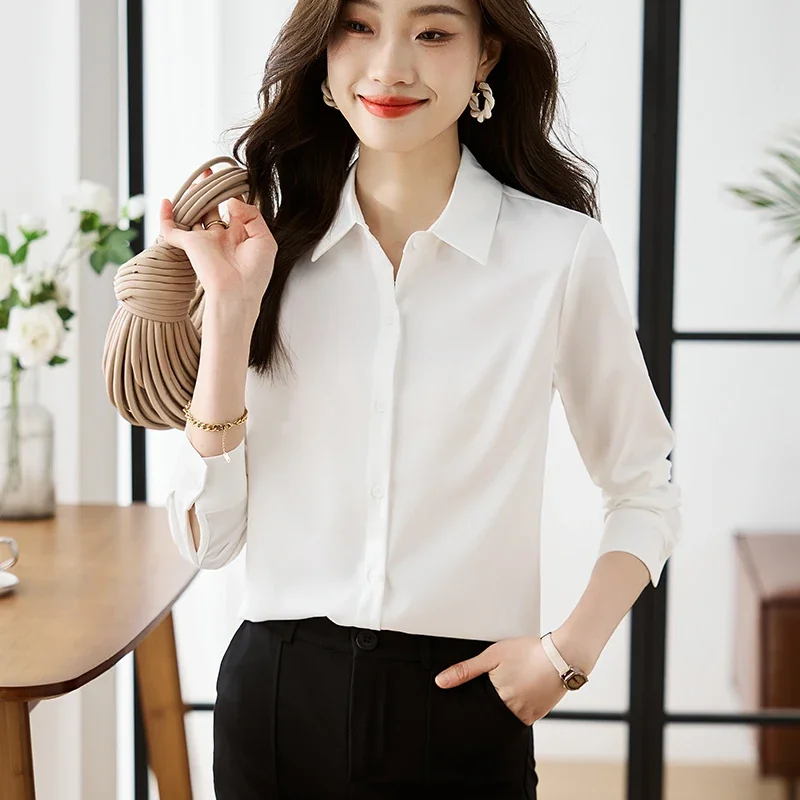 Office Lady Lange Mouw Turn Down Kraag Vrouwen Shirt Wit Shirt Blouse Vrouwen Tops Blouses Shirts Blusas Para Mujer Camisas N197