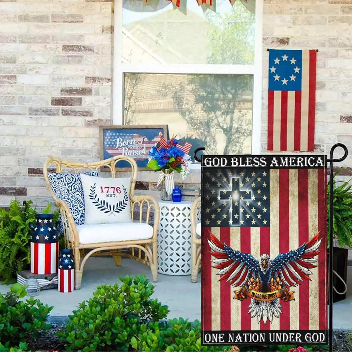 One Nation Under God Jesus Flag Patriotic God Bless America Flag Christian 4th of July Memorial Day American Eagle Garden Fl zzo