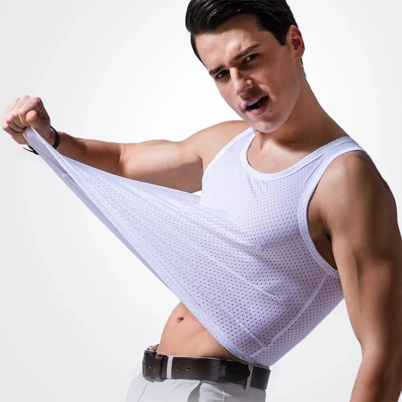 Men's Clothes Fitness Wide Shoulder Sleeveless T-shirts Muscle Training Tank Tops Men Crew Neck Vests Shirt