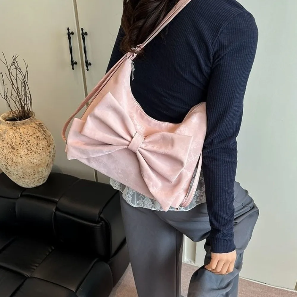 

Модная сумка через плечо с милым бантом Y2K, многофункциональная сумка большой вместимости, сумка для мамы, дорожный рюкзак из искусственной кожи, уличная одежда