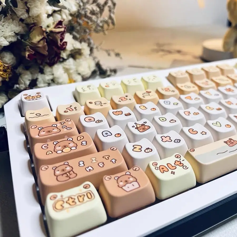 135-Keys MAO Keycaps Cute Capybara Cat Ears PBT Sublimation Keycaps White DIY Mechanical Keyboard Keycap For Girlfriend Gifts