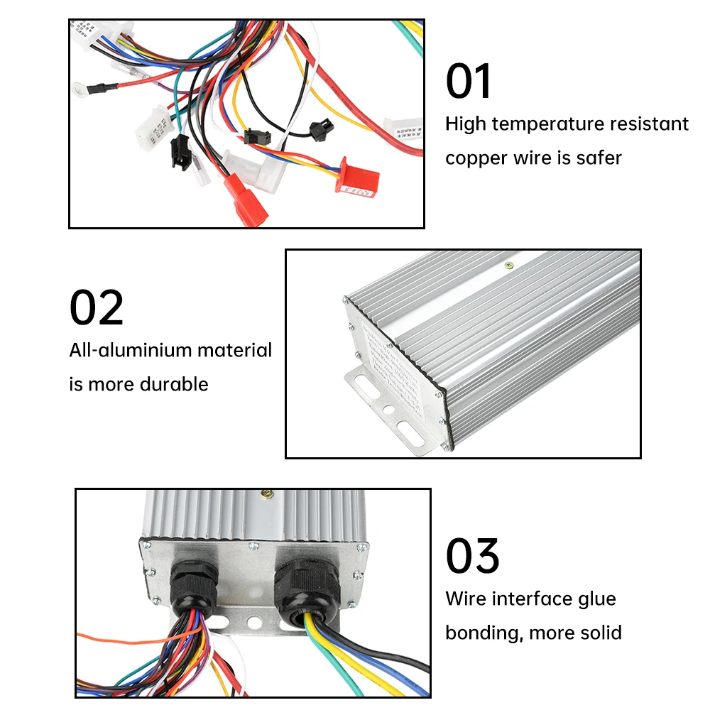 Electric Vehicle Controller 48V/60V/72V/84V 3000W Double Row Intelligent Brushless Controller MOS Tube SKST049N08 Splash Proof
