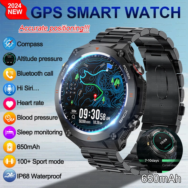 

2024 New For Huawei Xiaomi GPS Sports Smartwatch Men 650mAh Compass Fitness Tracker IP68 Waterproof Bluetooth Call Smartwatches