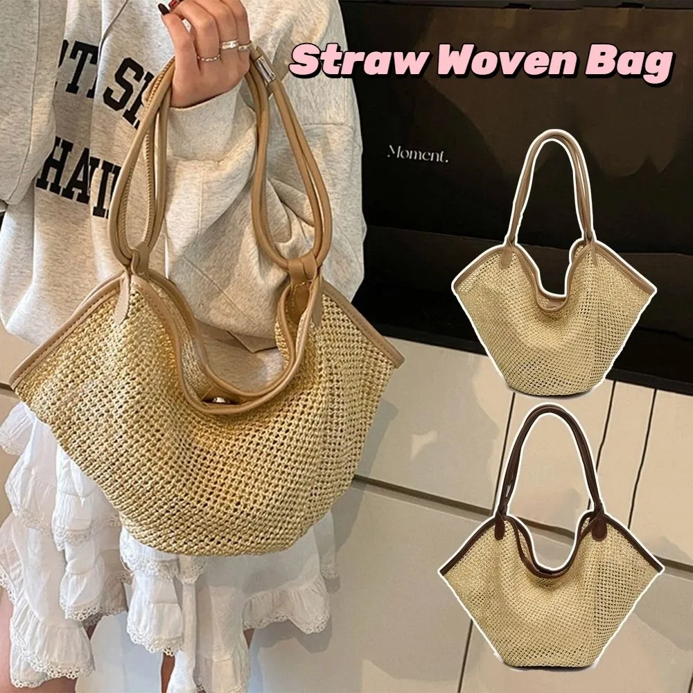 

Hollow Out Straw Woven Bag Beach Handbag Large Capacity Bohemian Beach Bag Bucket Bag Parent Shoulder Bag Hollow Shoulder Bag
