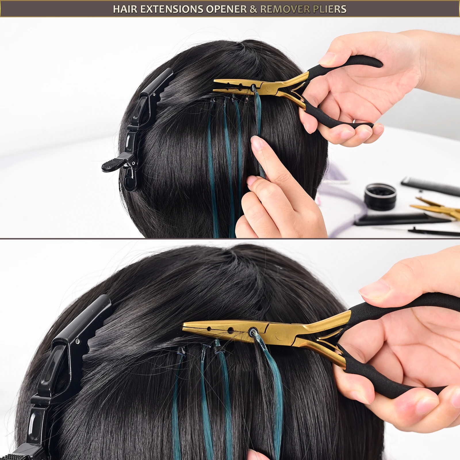 EHDIS Professional Hair Extensions Kit Tape In Micro-Link Ring Bead Closer Pliers Clamp Tool Wigs Styling Hairdressing DIY Craft