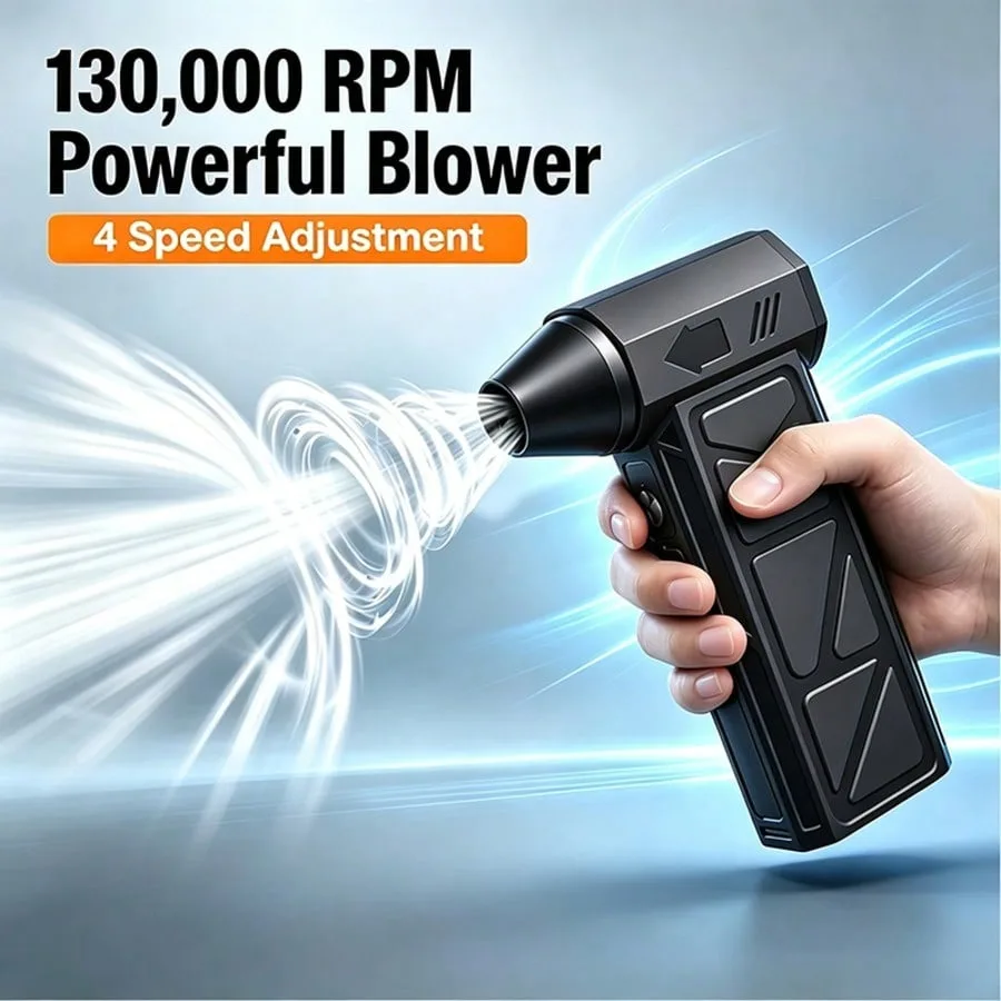 Portable Compressed Air Duster, 2-In-1 Blower 130000 RPM High-Speed Turbine Fan, Rechargeable Brushless Mini Blower, 4-Speed Adj