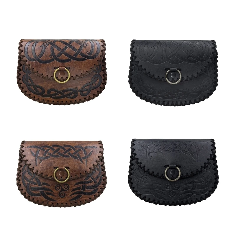 Vintage Medieval Waist Pack Waist Bag Leather Medieval Embossed Belt Bag Pouches Waist Belt Coin Bag Vintage Pouches Bag