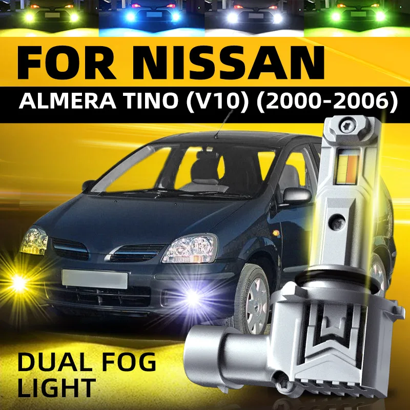 2pcs Car LED Front Fog Light Lamps Bulbs White Yellow Dual Color Switchback For Nissan ALMERA TINO V10 2000 2001 2002 2003 2004