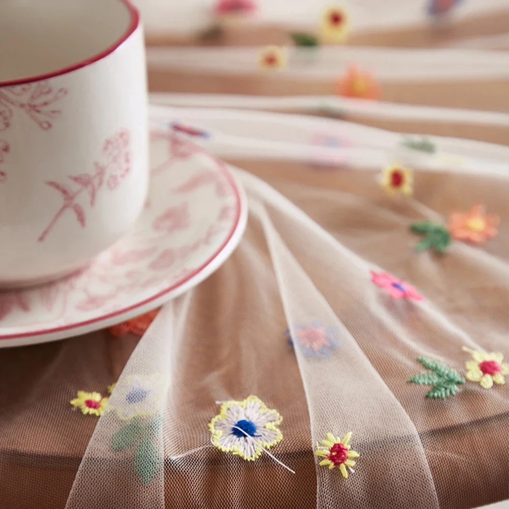 Dining Table Setting 150*100cm Embroidered Flower Tablecloth Cover Affordable Party Supplies Daily Use Table Linens