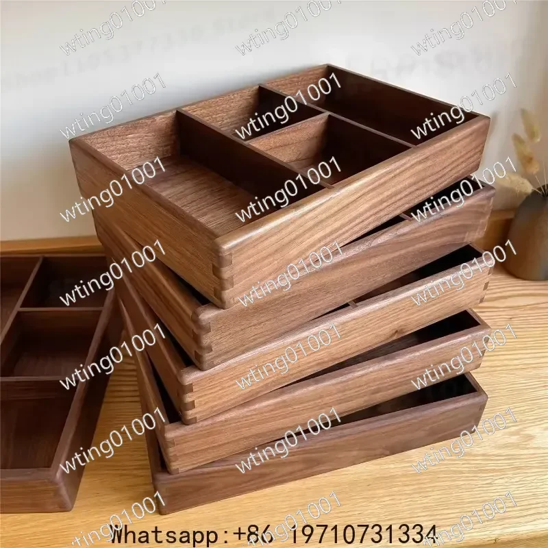for Solid Walnut Desk Organizer with Compartments Precision Crafted Wooden Storage Box for Office Supplies and Stationery