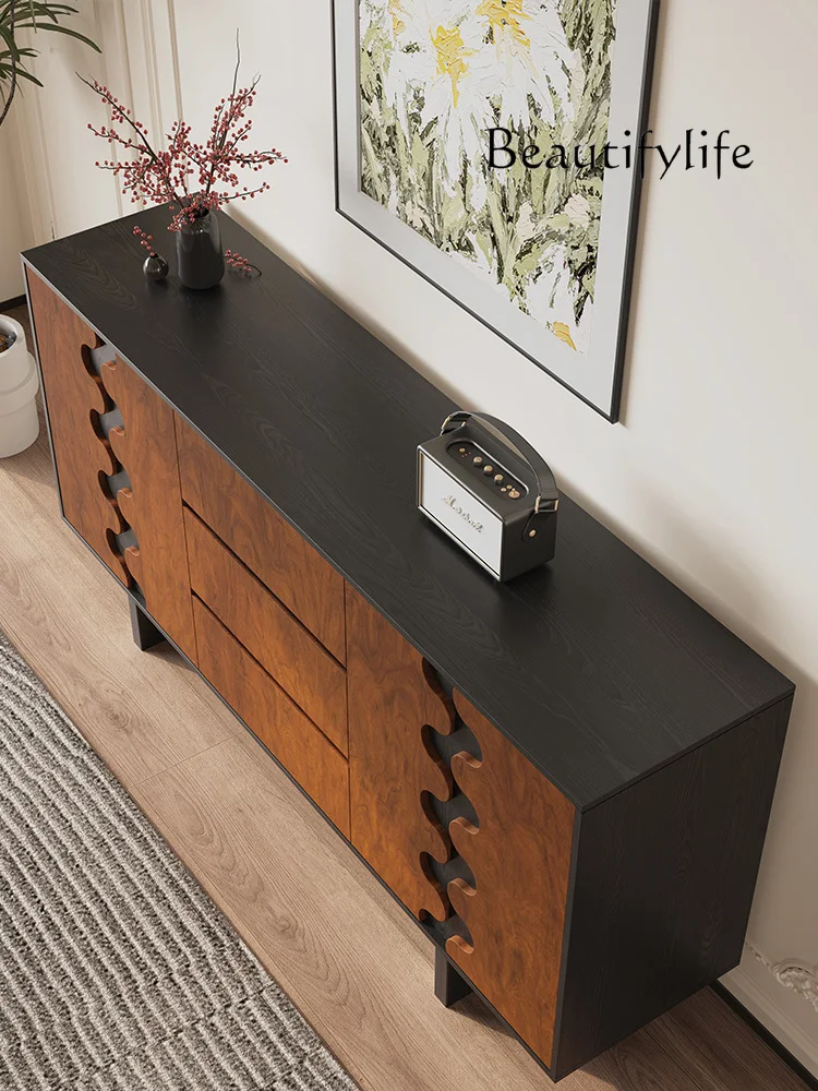 

French retro solid wood dining side cabinet against the wall double door medieval wine cabinet storage locker