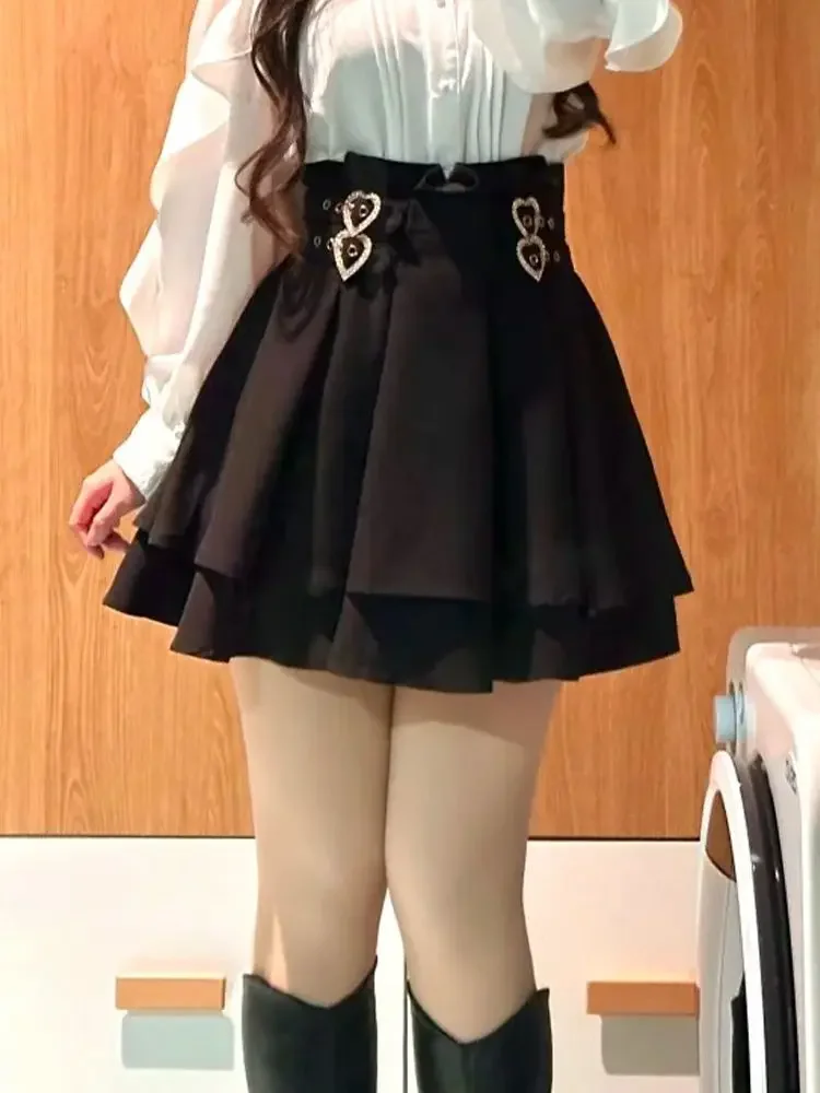 SOIOMES Japanese Sweet Style Summer Lace Shirt A-line Short Skirt Set for Women