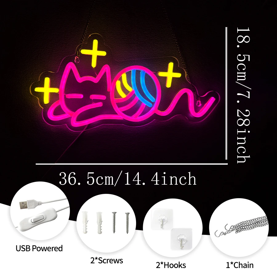 Star Cat Neon Sign for Room Decor,Animal LED Light Up Sign for Bedroom Wall Arts Pet Shop Game Room Bar Party Birthday Kids Gift