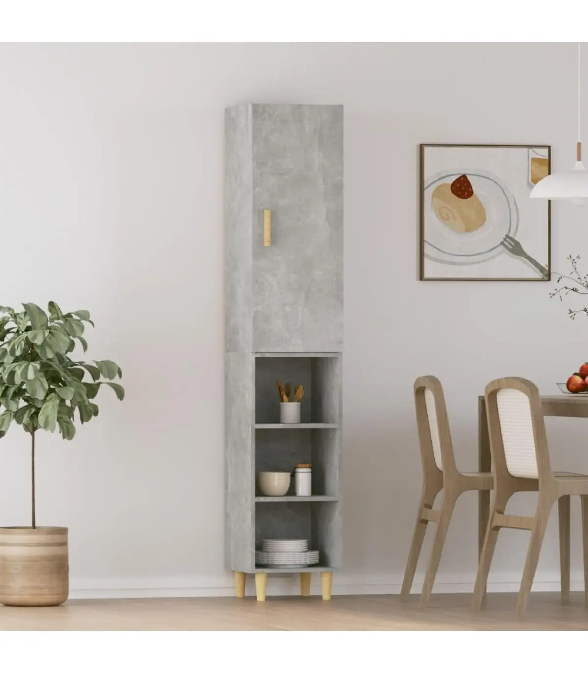 34,5x34x180 cm concrete gray plywood sideboard