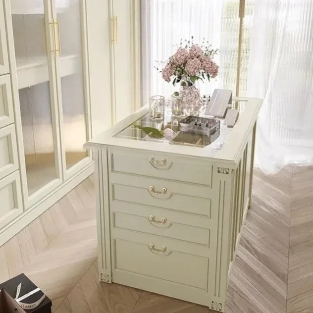A15 Cream Wind Light Luxury Solid Wood Jewelry Display Cabinet Cloakroom  Jewelry Bucket Cabinet High-end Jewelry Storage Cabine