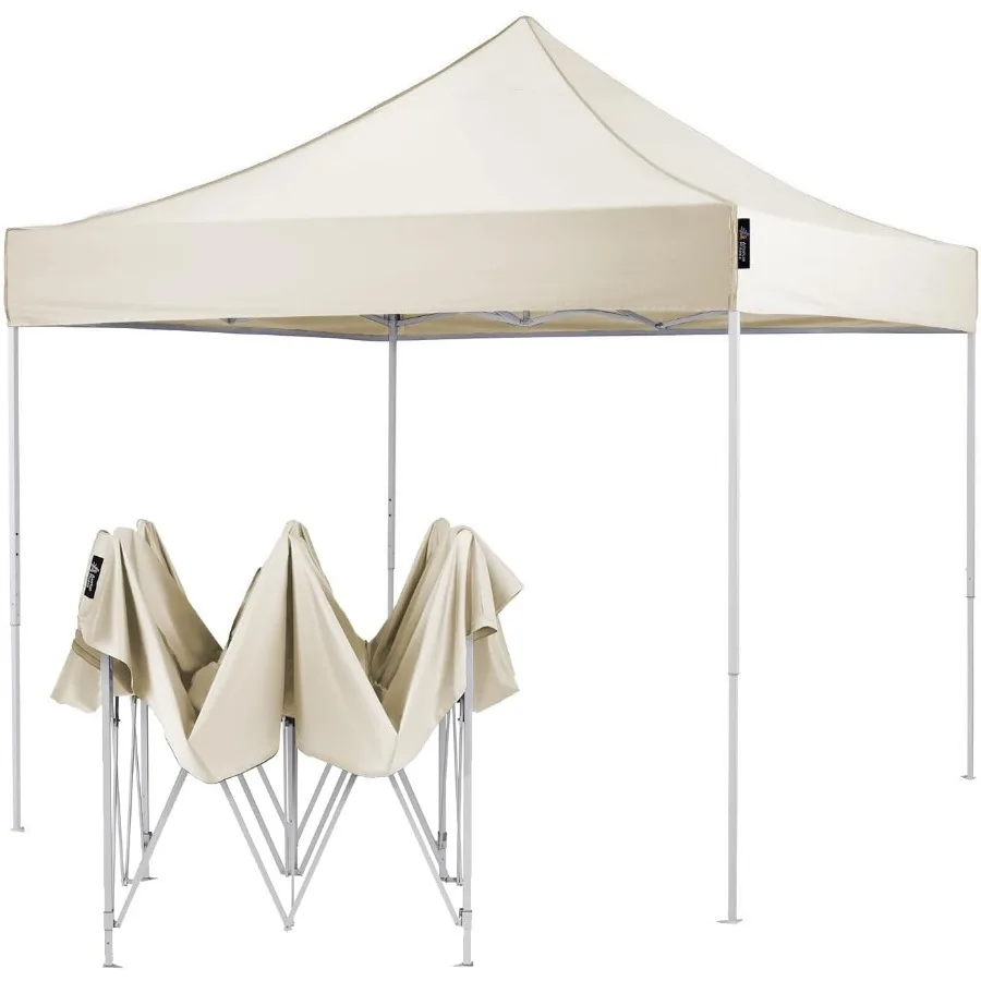 

Pop Up Canopy Tent 10x10 Portable Instant Commercial Outdoor Beach Heavy Duty Market Shelter with White Frame and Beige Fabric