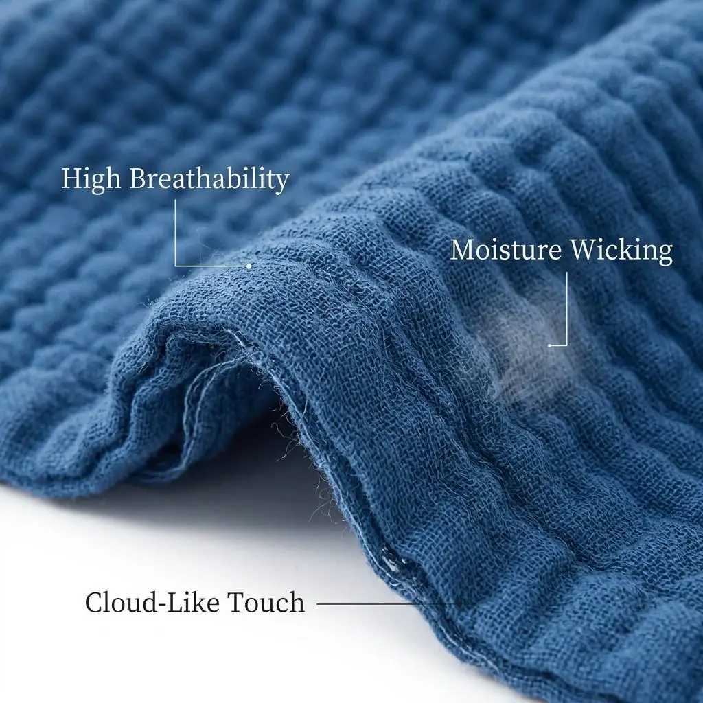 100% Muslin Cotton Gauze Blanket for Adults Baby Ultra Soft Breathable Crinkle Throw Blanket for Sofa Bed 130x150cm 200*230 Blue