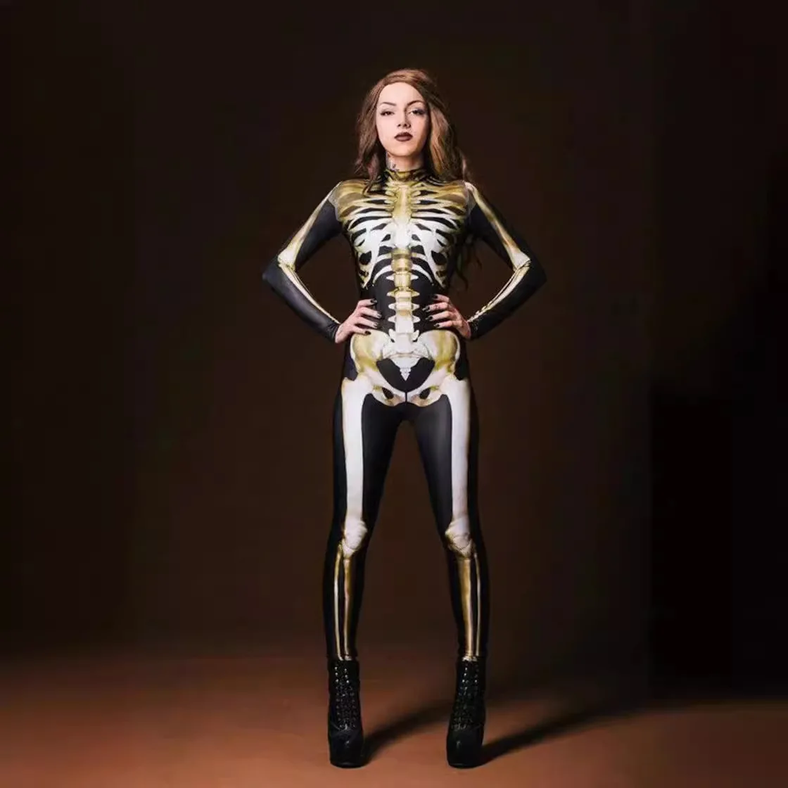 

New Skeleton Digital Printing Women Man Tight Halloween Party Jumpsuit Skull Cosplay Costume Zentai Bodysuit Outfits