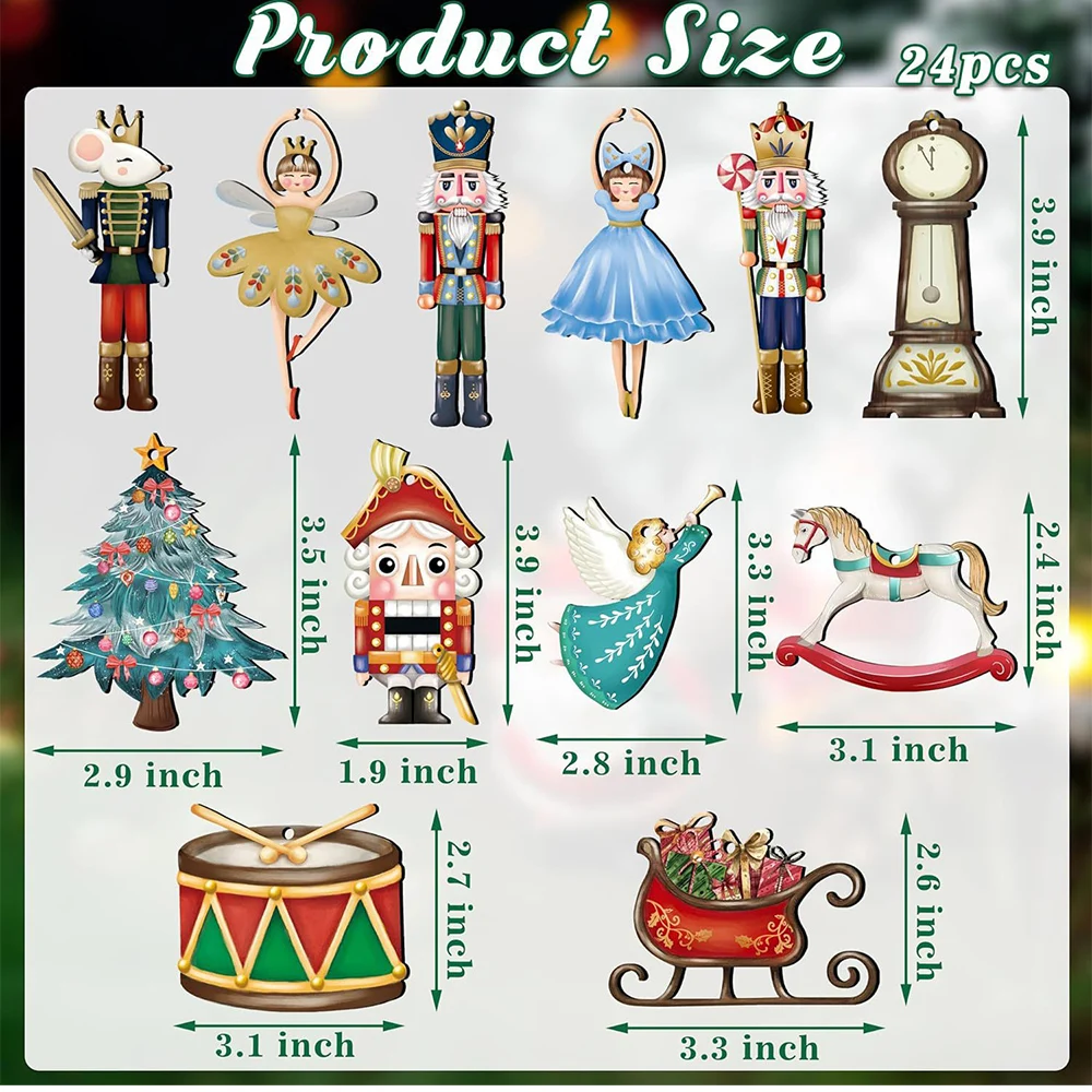 12/24Pcs Nutcracker christmas decorations Wooden crafts Christmas tree decoration set Multi Cartoon character Ornament Pendants