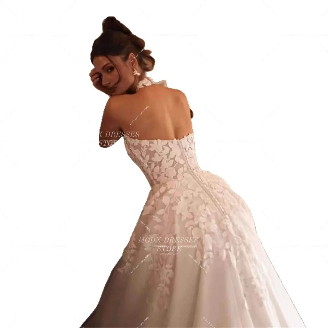 MODX 2026 Luxury Appliques Halter Wedding Dress Sleeveless Bridal Gown Floor Length Customized Vestidos Novias Boda Women