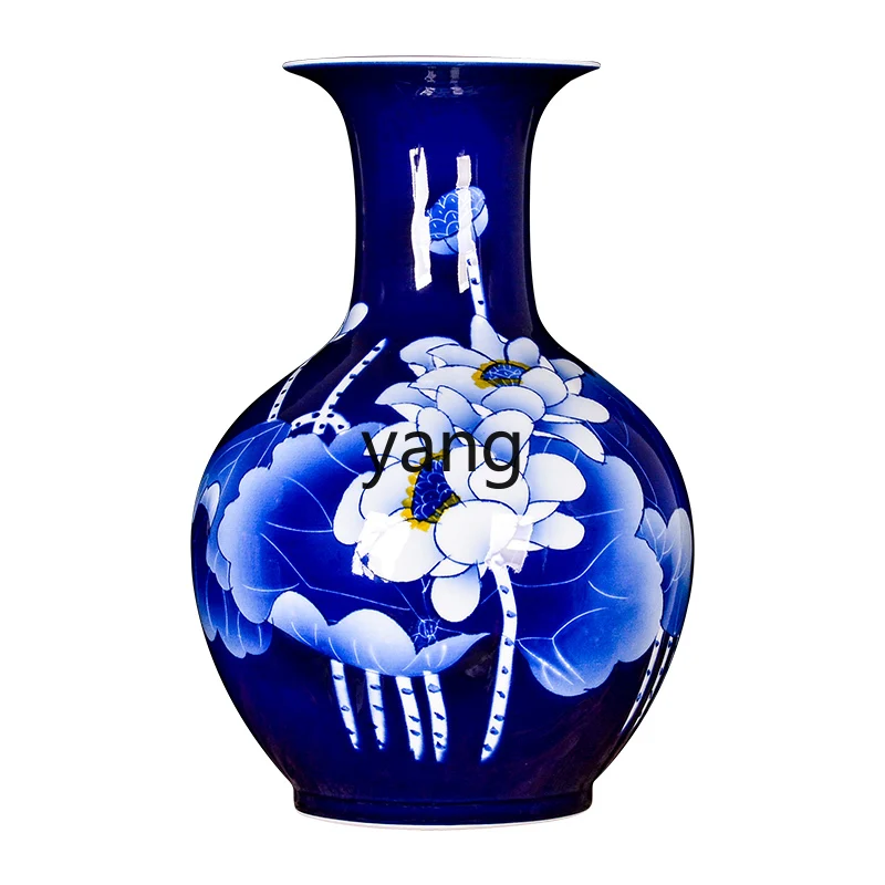 Yjq Jingdezhen Ceramics Master Hand Painted Blue and White Porcelain Flower Arrangement Living Room TV Cabinet Crafts Ornaments