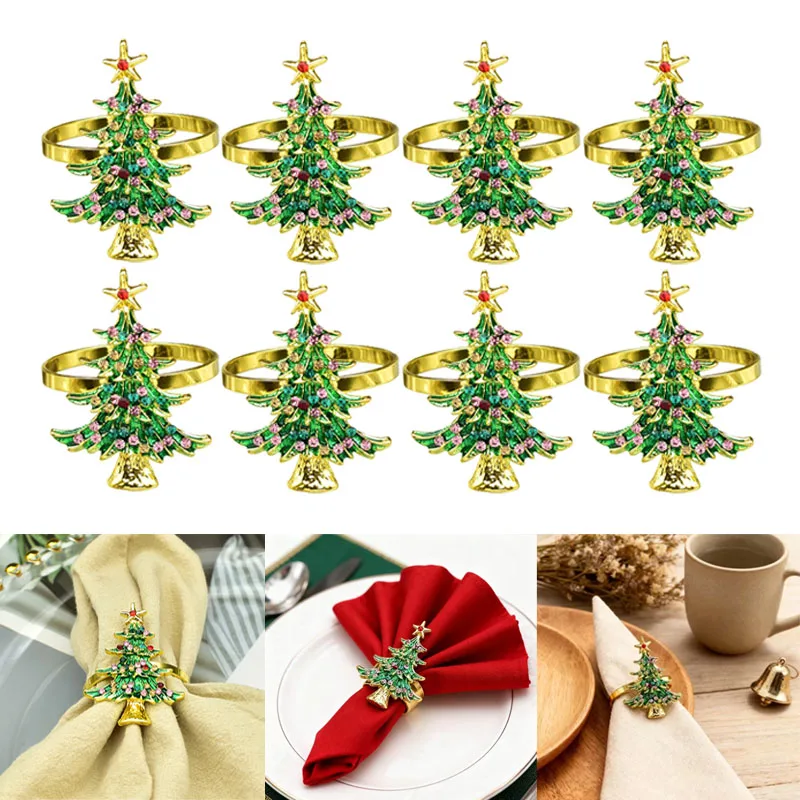 Christmas Tree Napkin Ring Festive Dining Table Decoration Buffet Banquet Party Supplies for Holiday Family Gathering and Home