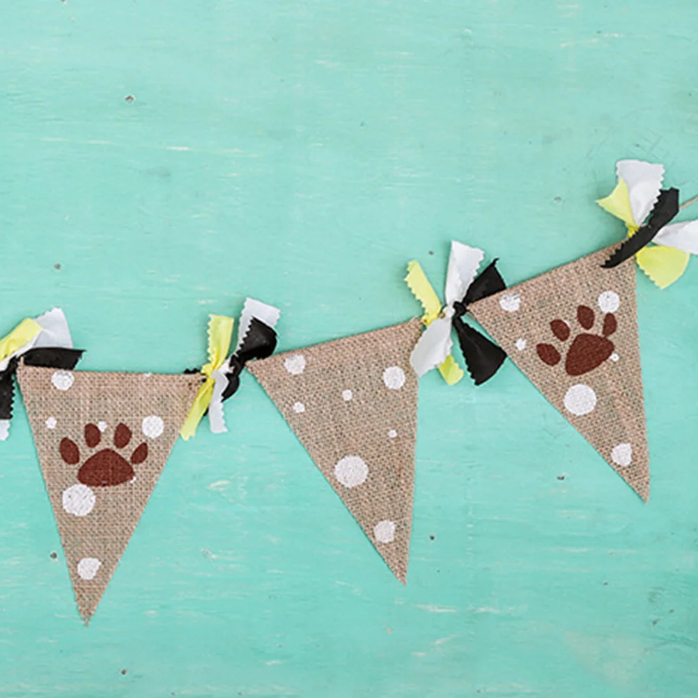 

Pet Dog Birthday Bunting Banner Linen Pennant Dog Footprints Hanging Banner Party Decoration Indoor Outdoor Use